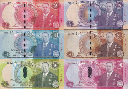 Tonga 2 5 10 20 50 100 Pa'anga ND 2015 P 44 45 46 47 48 49 UNC COMM. Set 6 pcs