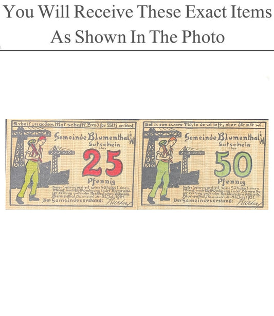 Germany Notgeld BLUMENTHAL 25 50 Pfenning 1921 Set 2 pcs