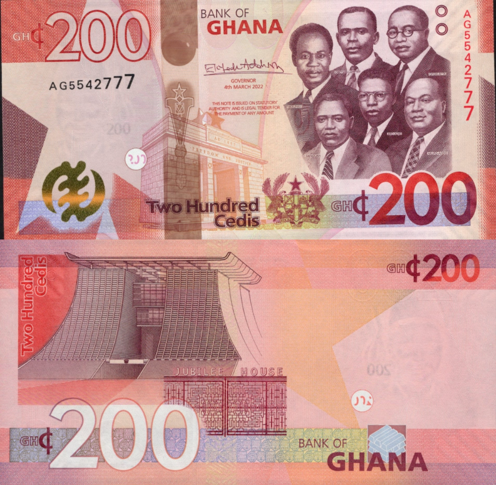 Ghana 200 Cedis 2022 P 51 UNC