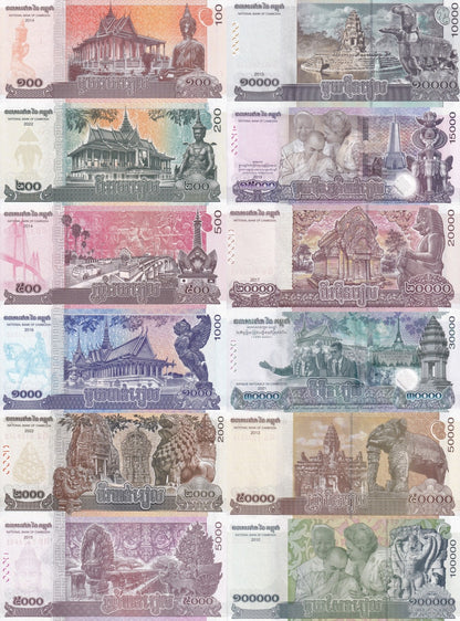 Cambodia 100 200 - 100000 Riels P 61 62 65 66-70 72 73 2012-2021 UNC Set 12 Pcs