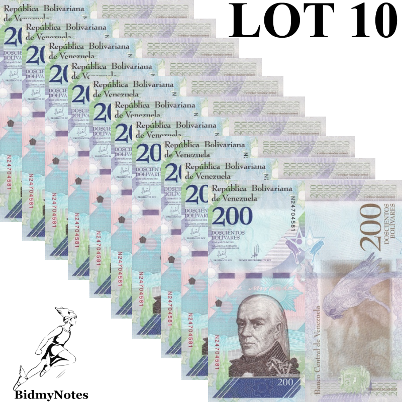 Venezuela 200 Bolivares 2018 P 107 UNC 1/10 Bundle LOT 10 pcs