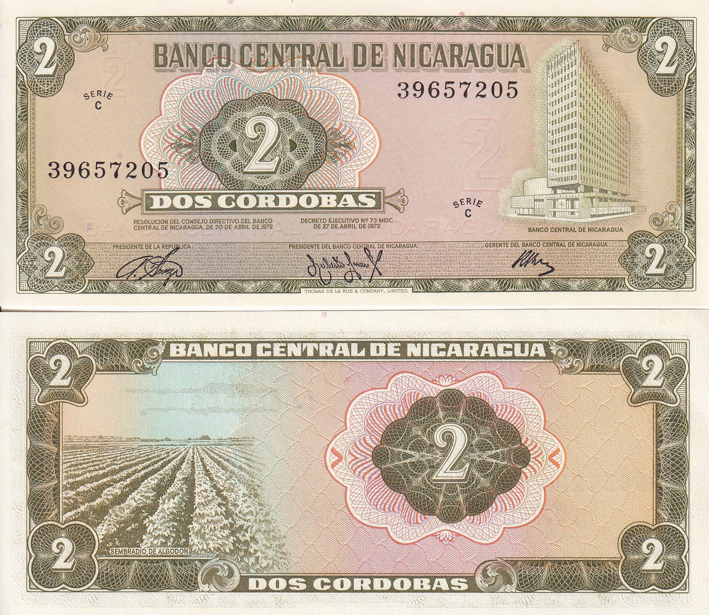 Nicaragua 2 Cordobas 1972 P 121 C-Serie UNC