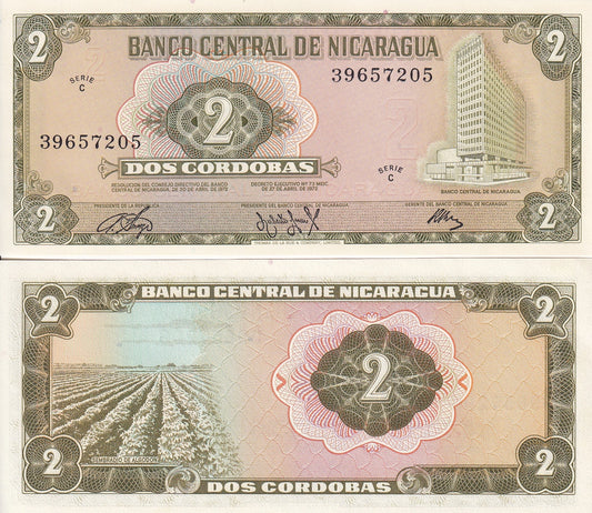 Nicaragua 2 Cordobas 1972 P 121 C-Serie UNC