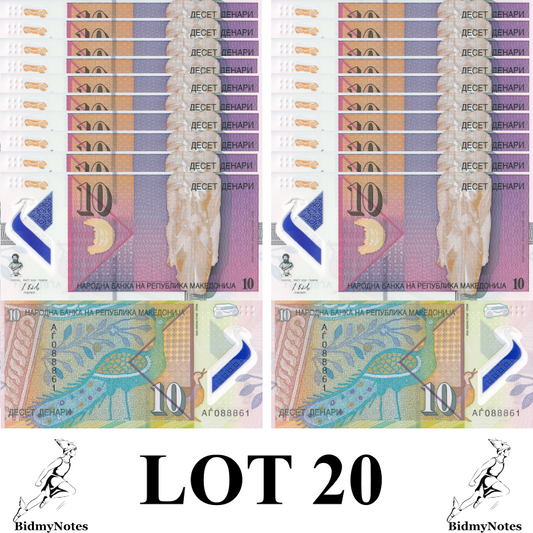 North Mecedonia 10 Denari 2018 P 25 Polymer UNC 1/5 Bundle LOT 20 pcs