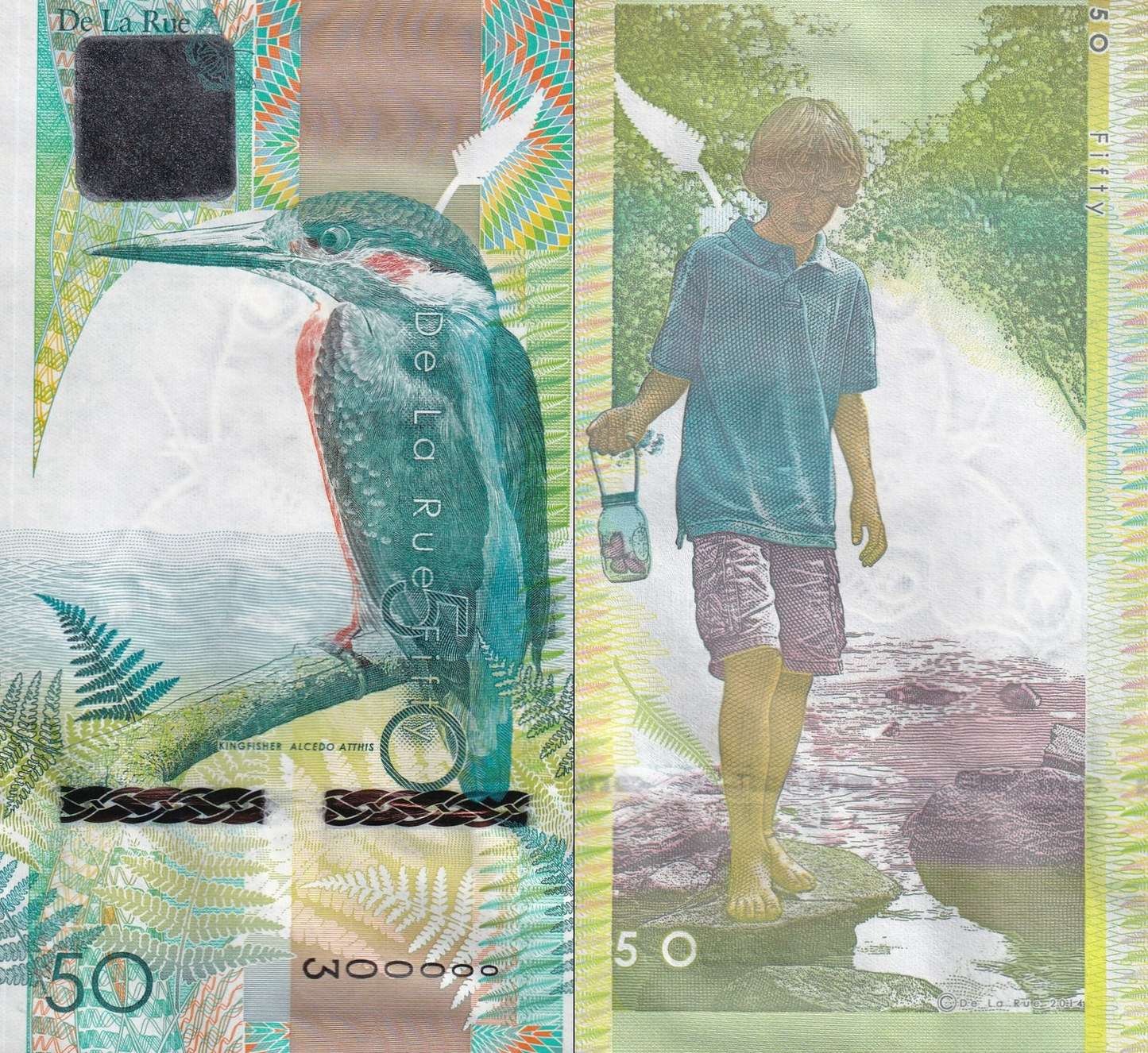 De La Rue TEST NOTE 50 Kingfisher Thomas UNC advertising Low No. 000003