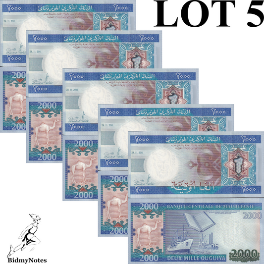 Mauritania 2000 Ouguiya 2011 P 20 UNC 1/20 Bundle LOT 5 pcs