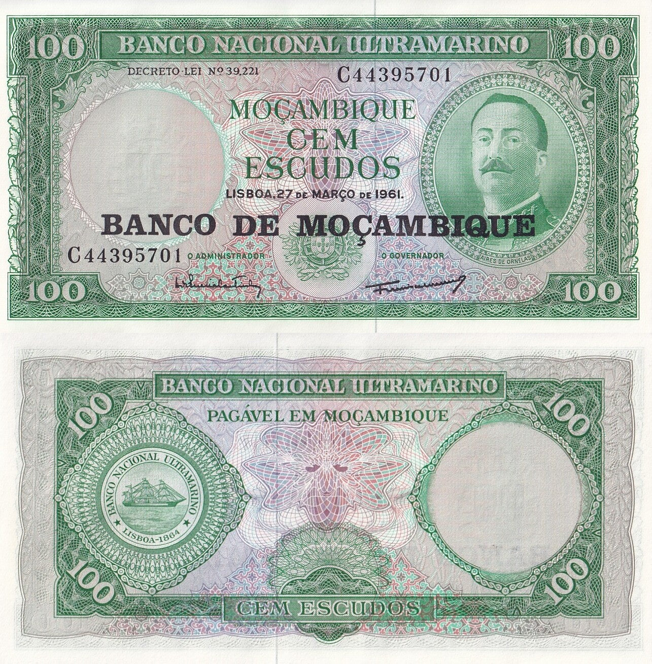 Mozambique 100 Escudoa 1961(1976) P 117 UNC