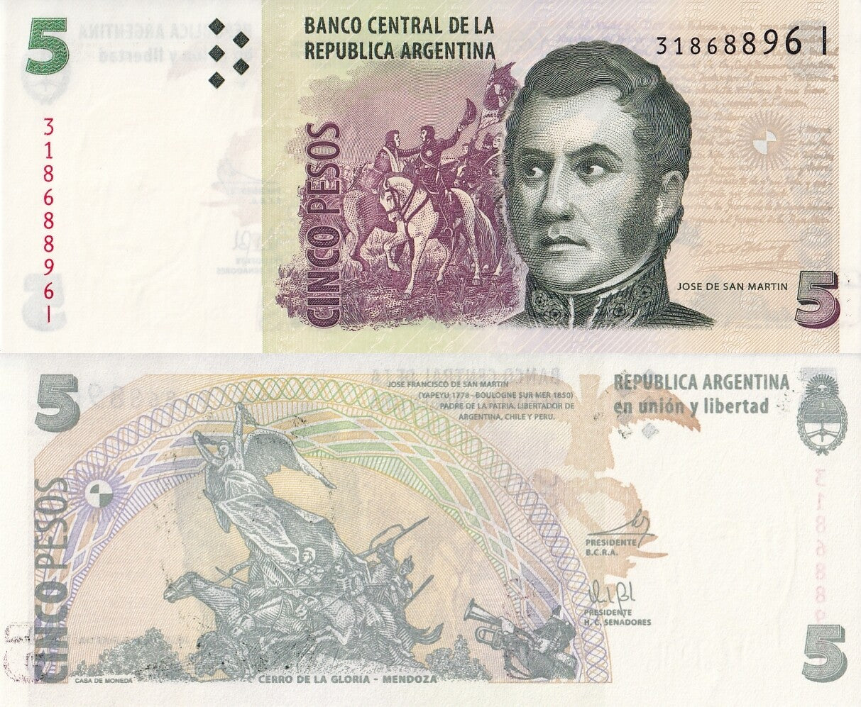 Argentina 5 Pesos 2003-2012 P 353 UNC Series I