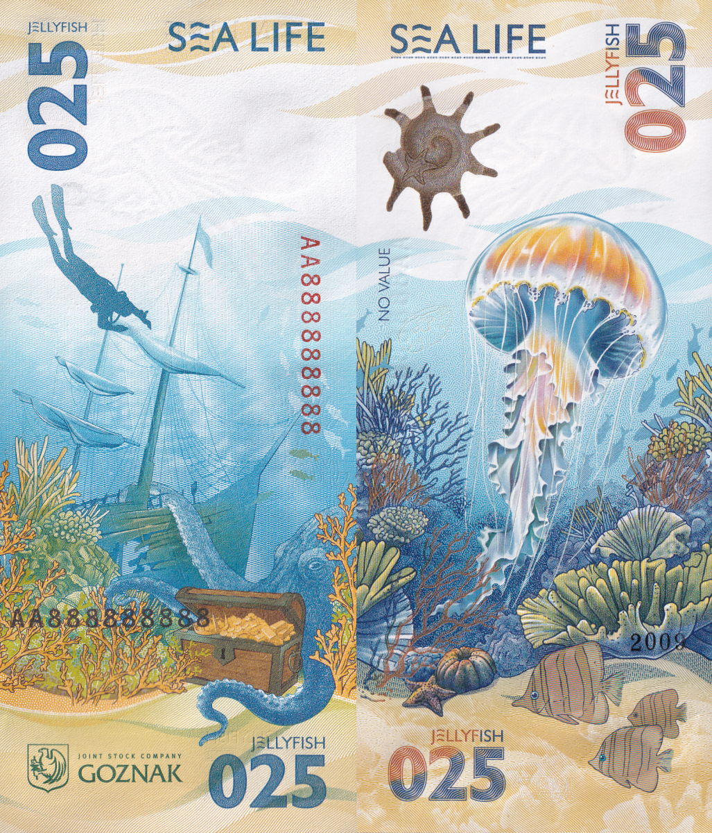 Goznak Sea Life Test Note 2025 New Jellyfish AA UNC Prefix SOLID 8 - 888888888