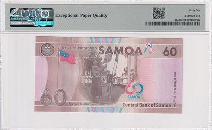 Samoa Commemorative 60 Tala ND (2023) P 46a UNC PMG 66 EPQ LOW S/N 0005328