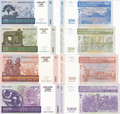 Madagascar 100 200 500 1000 Ariary 2004 P 86b 87b 88b 89b UNC Set 4 pcs