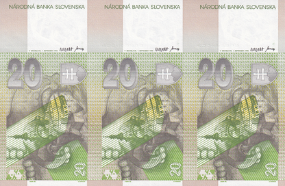 Slovakia 20 Slovenskych Korun 1993 P 20a UNC UNCUT 3 IN 1