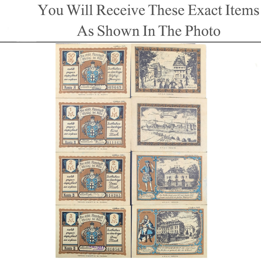 Germany Notgeld BRUHL 50 Pfennig 1 2 3 Mark 1922 Set 4 pcs