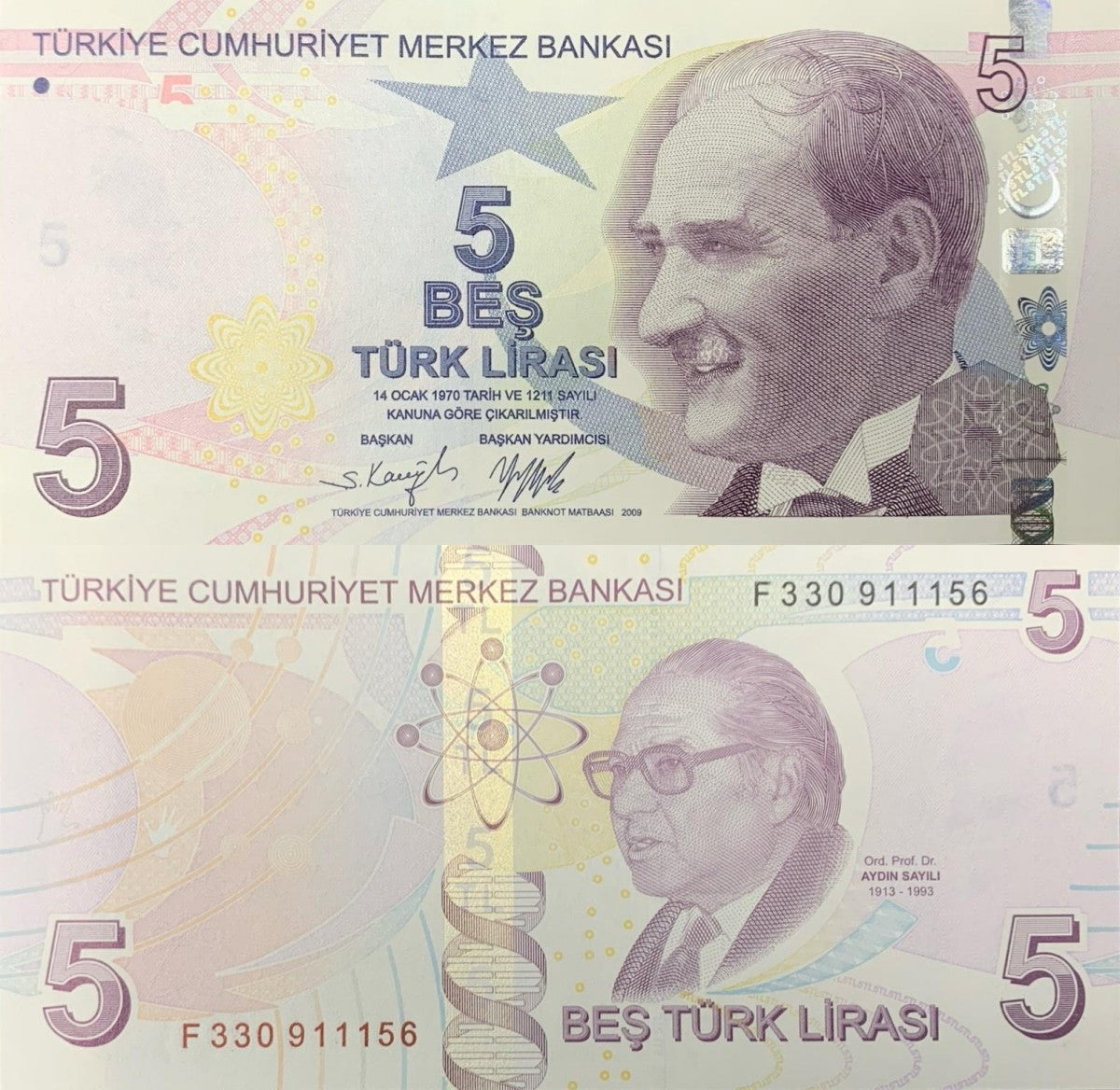 Turkey 5 Turk Lirasi 2009/2022 P 222 UNC 1 Bundle Lot 100 pcs F Prefix