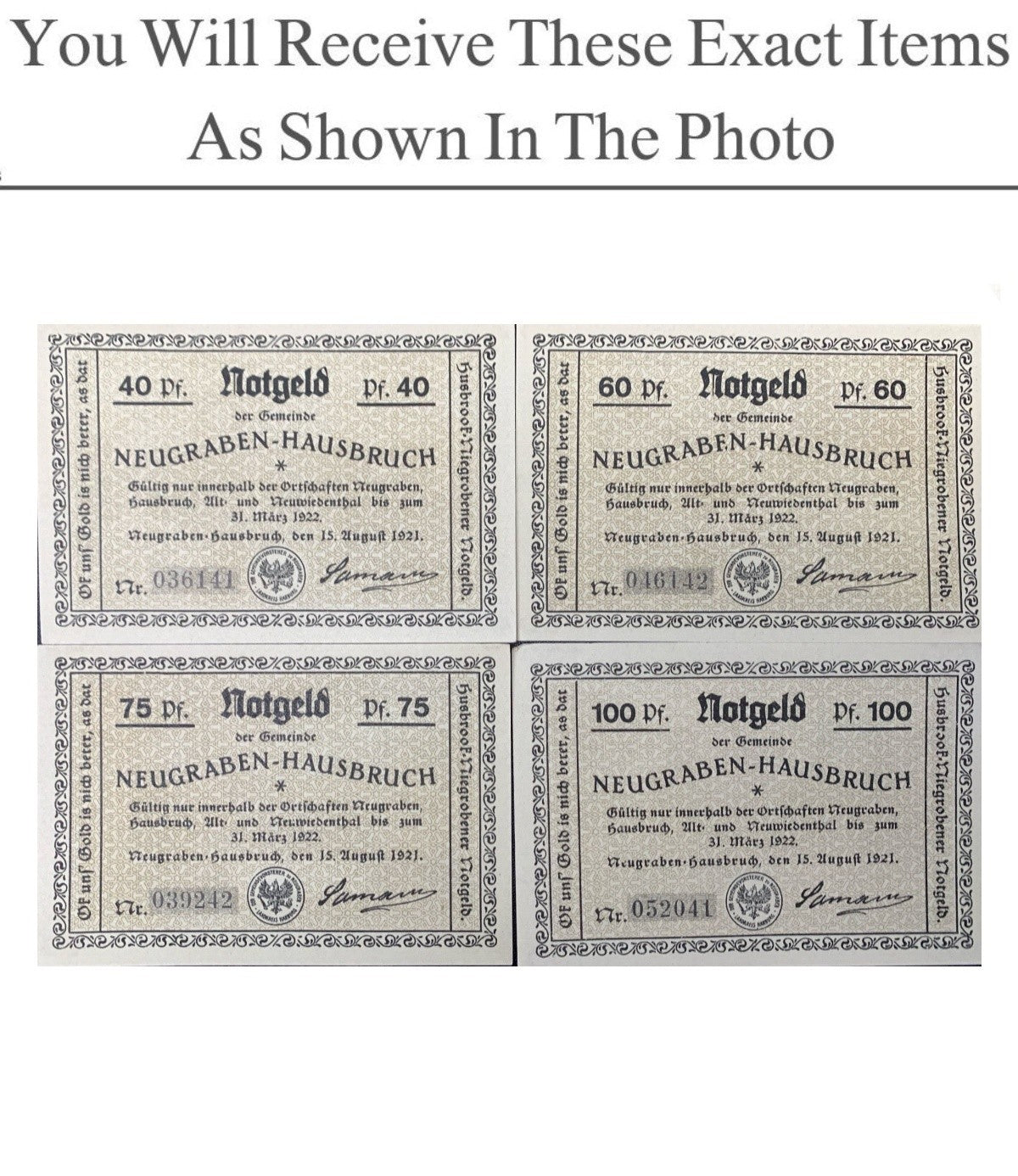 Germany Notgeld NEUGRABEN-HAUSBRUCH 40 60 75 100 Pfennig 1921 Full Set 4 pcs