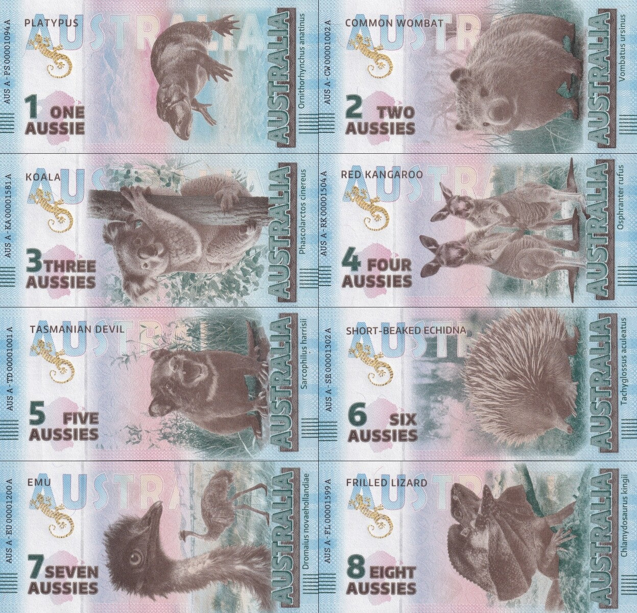 Australia Parliamentary Monarchy Note Full Set UNC Test Note Set 8 pcs