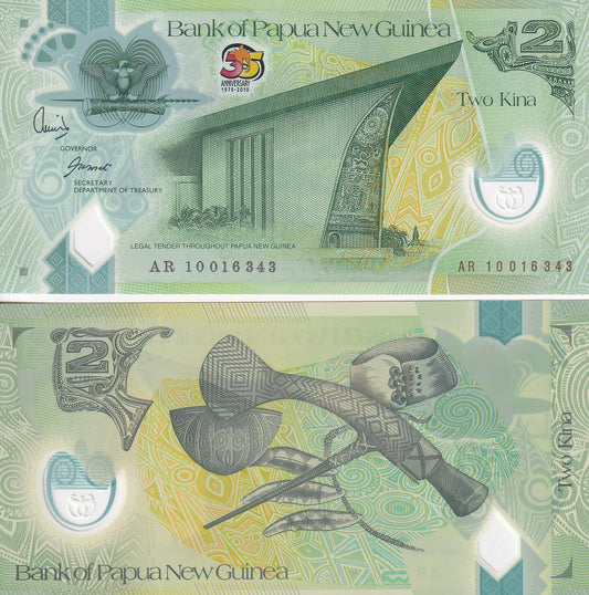 Papua New Guinea 2 Kina 2010 P 38 Polymer 35th  of Independence Comm. UNC