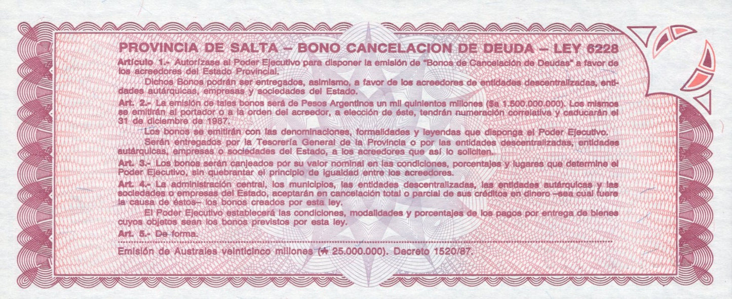 Argentina 1 Austrak 1987 P S2612e UNC