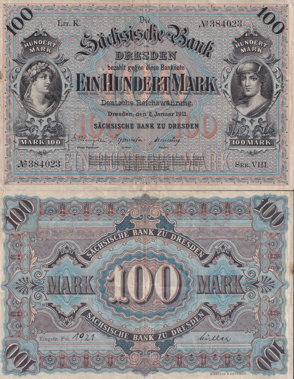 Germany 100 Mark 1911 P S952b Circulated