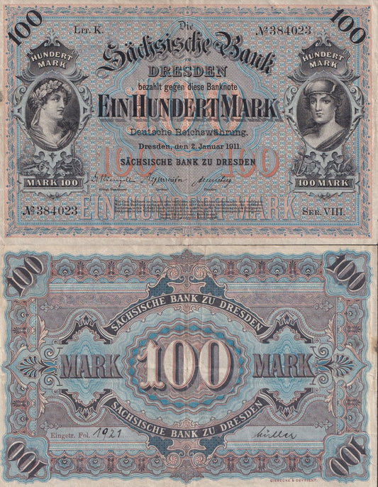 Germany 100 Mark 1911 P S952b Circulated