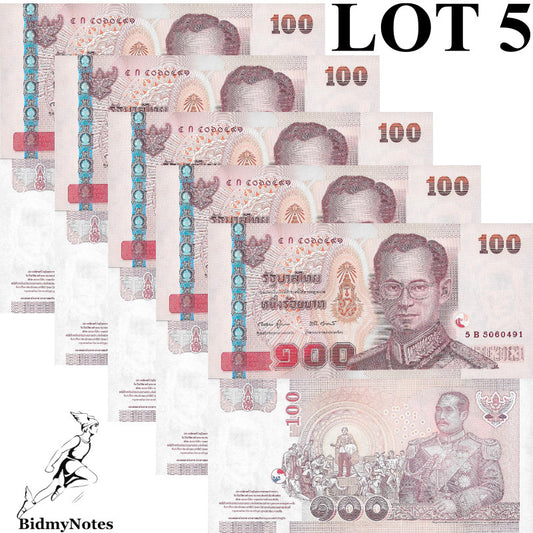 Thailand 100 Baht 2005 P 114 UNC LOT 5 pcs