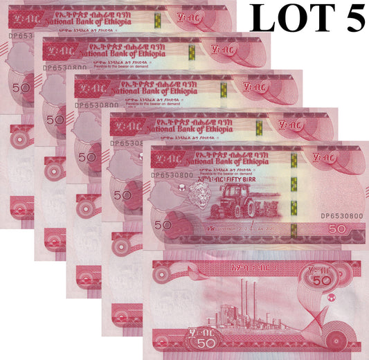 Ethiopia 50 Birr 2020 P 56 UNC 1/20 Bundle Lot 5 pcs
