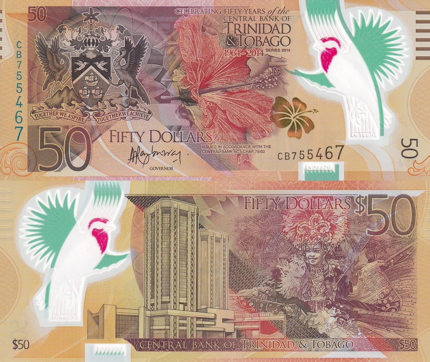 Trinidad & Tobago 50 Dollars 2014 P 54 Polymer UNC Commemorative