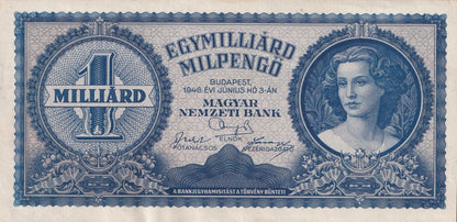 Hungary 1 Quadrillion Pengo 1946 P 131 UNC FOXING