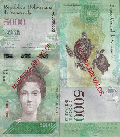 Venezuela 5000 Bolivars 2016 P 97 UNC SPECIMEN