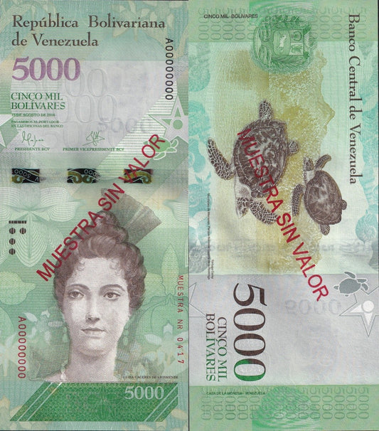 Venezuela 5000 Bolivars 2016 P 97 UNC SPECIMEN
