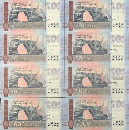 Galapagos Complete set of Eight Souvenir Note Full Set UNC Test Note Set 8 pcs