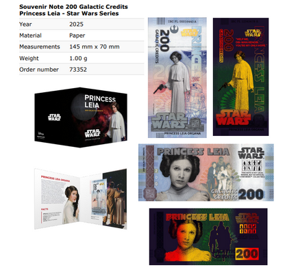 Disney Official Star Wars Test Note 10 20-5000 Galactic Credits UNC Set 8 p W/F