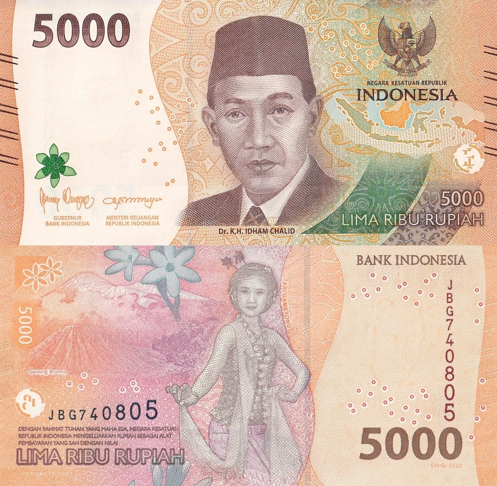 Indonesia 5000 Rupiah 2022 / 2023 P 164 UNC 1/10 Bundle Lot 10 pcs