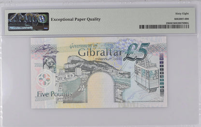 Gibraltar Commemorative 5 Pounds 2000 P 29 UNC PMG 68 EPQ MM Prefix TOP POP