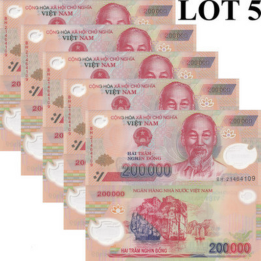Viet Nam Vietnam 200000 Dong 2021 P 123 Polymer UNC 1/20 Bundle Lot 5 pcs