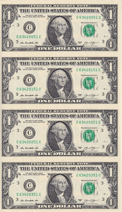 United States USA 1 Dollar 2013 P 537 "C" Philadelphia PA UNC UNCUT 4 IN 1