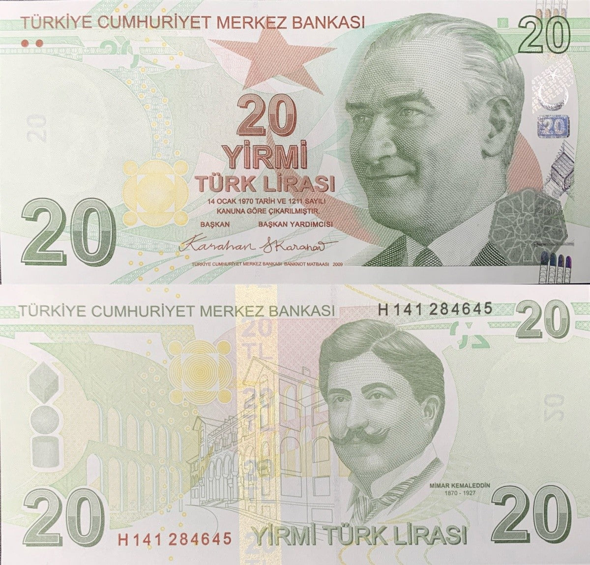 Turkey 20 Turk Lirasi 2009/2025 P 224 New Date UNC 1/4 Bundle Lot 25 pcs