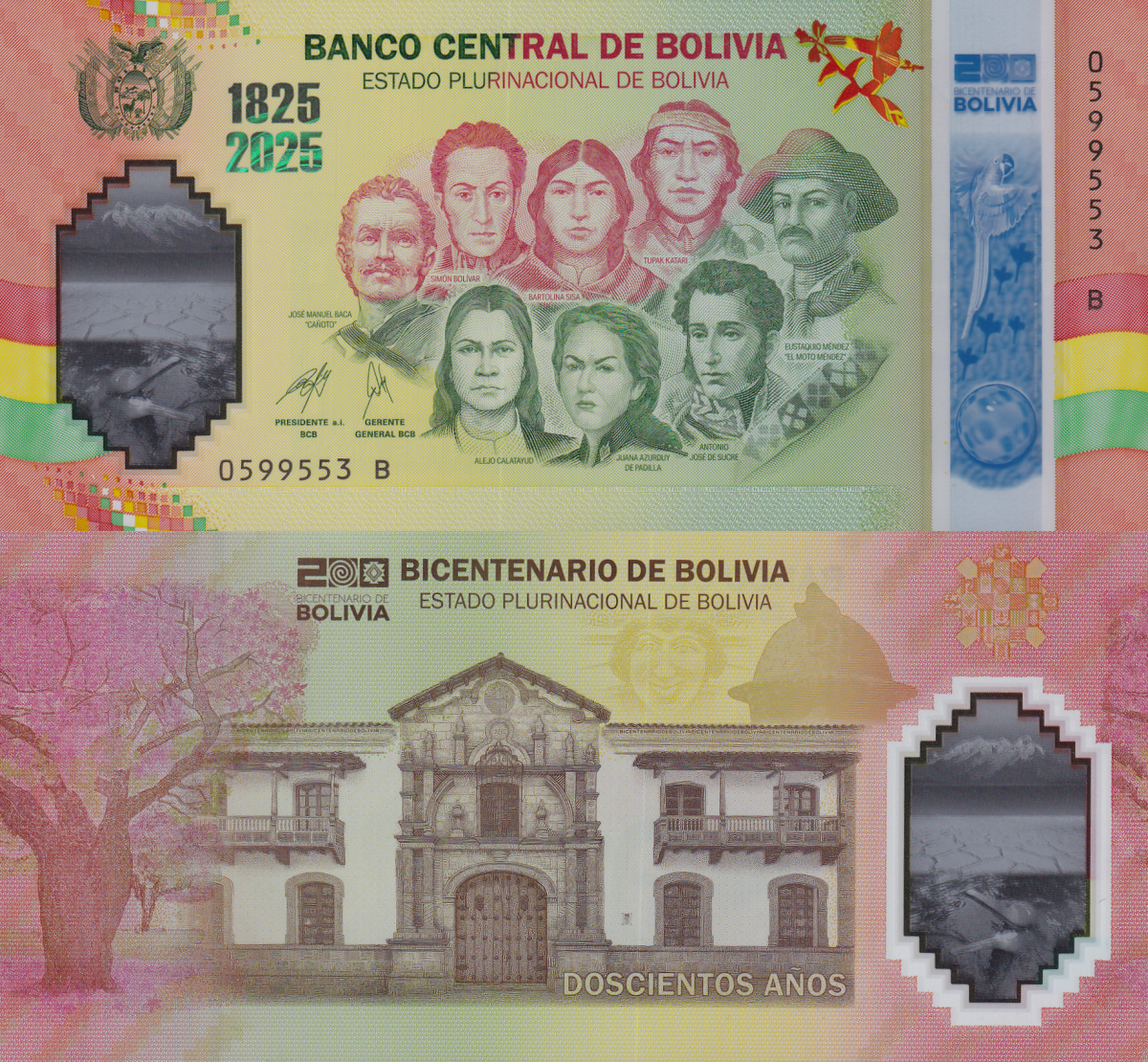 Bolivia 1825-2025 Commemorative 200 Anniversary Polymer UNC