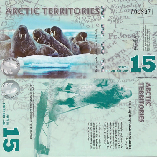 Arctic Territories 15 Dollars 2011 Polymer Walrus Sea TEST NOTE UNC