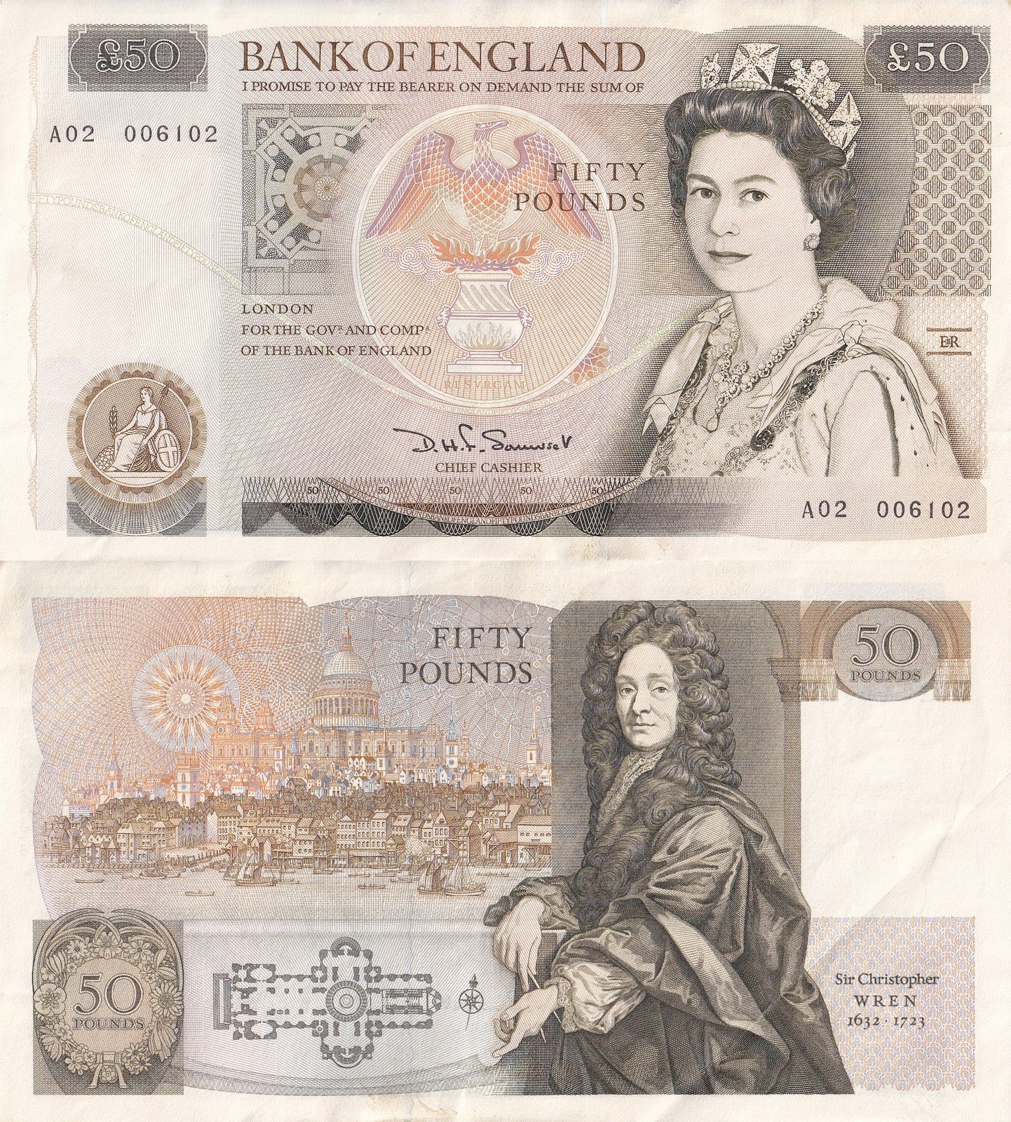 Great Britain 50 Pounds ND 1989-1993 P 381 AU With Annotation