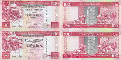 Hong Kong 1000 Dollars 1997 P 203b HSBC UNC MINOR FOXING Set 2 Match S/N 987654