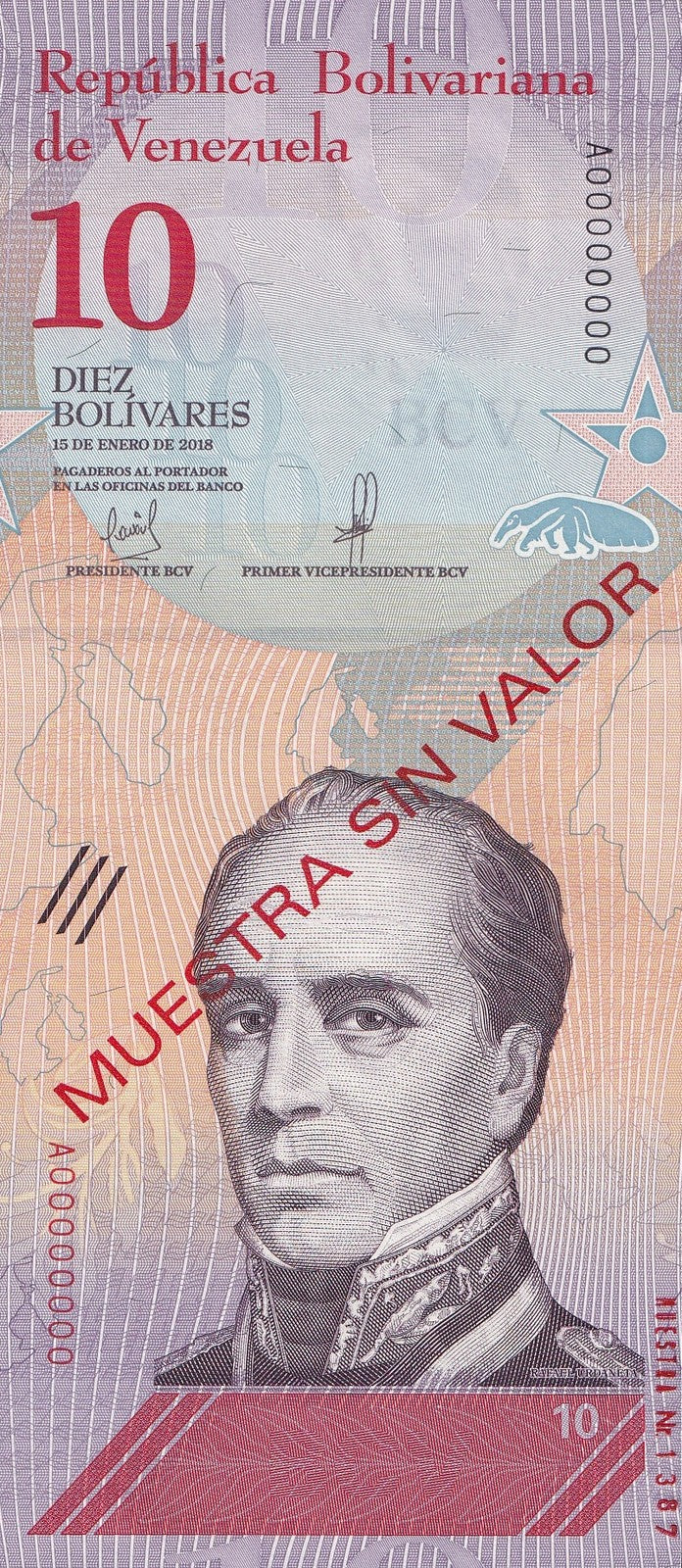 Venezuela 10 Bolivars 2018 P 103 UNC SPECIMEN
