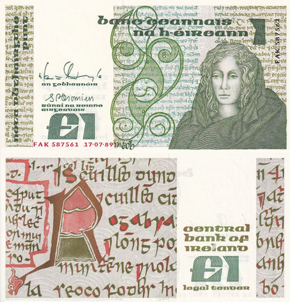 Ireland 1 Pound 1989 P 70d UNC Central Bank of Ireland