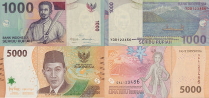 Indonesia 1000 5000 2012-22 P 141 164 UNC Set 2 pcs ASCENDING LADDER NO. 123456