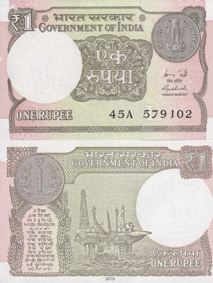 India 1 Rupee 2015 P 117a UNC 1/10 Bundle Lot 10 pcs