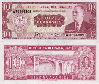 Paraguay 10 Guaraníes 1952 P 196 UNC 1/20 Bundle Lot 5 pcs