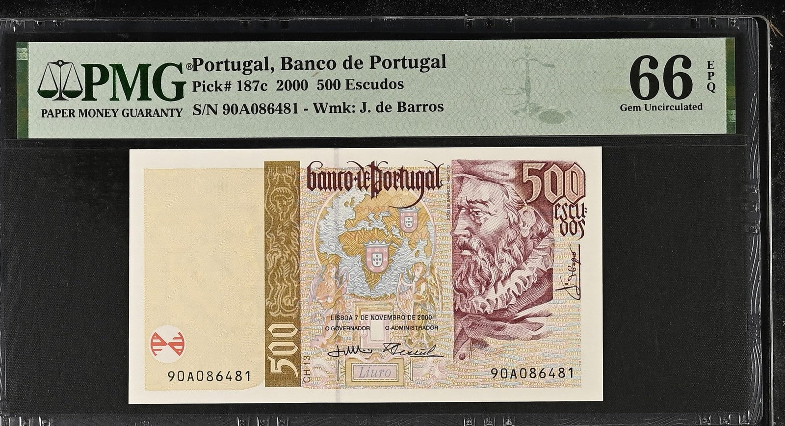 Portugal Banco de Portugal 500 Escudos 2000 P 187c UNC PMG 66 EPQ