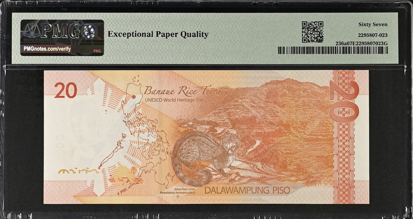Philippines Commemorative 20 Piso 2023 P 236a UNC PMG 67 EPQ 3rd TOP POP