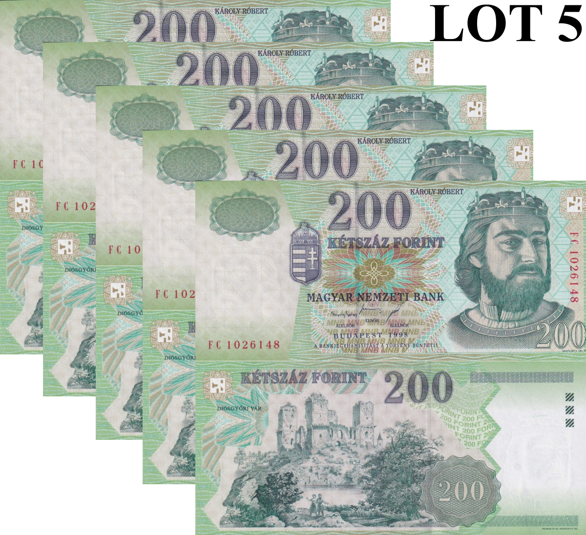 Hungary 2000 Forint 1998 P 178 UNC 1/20 Bundle Lot 5 pcs