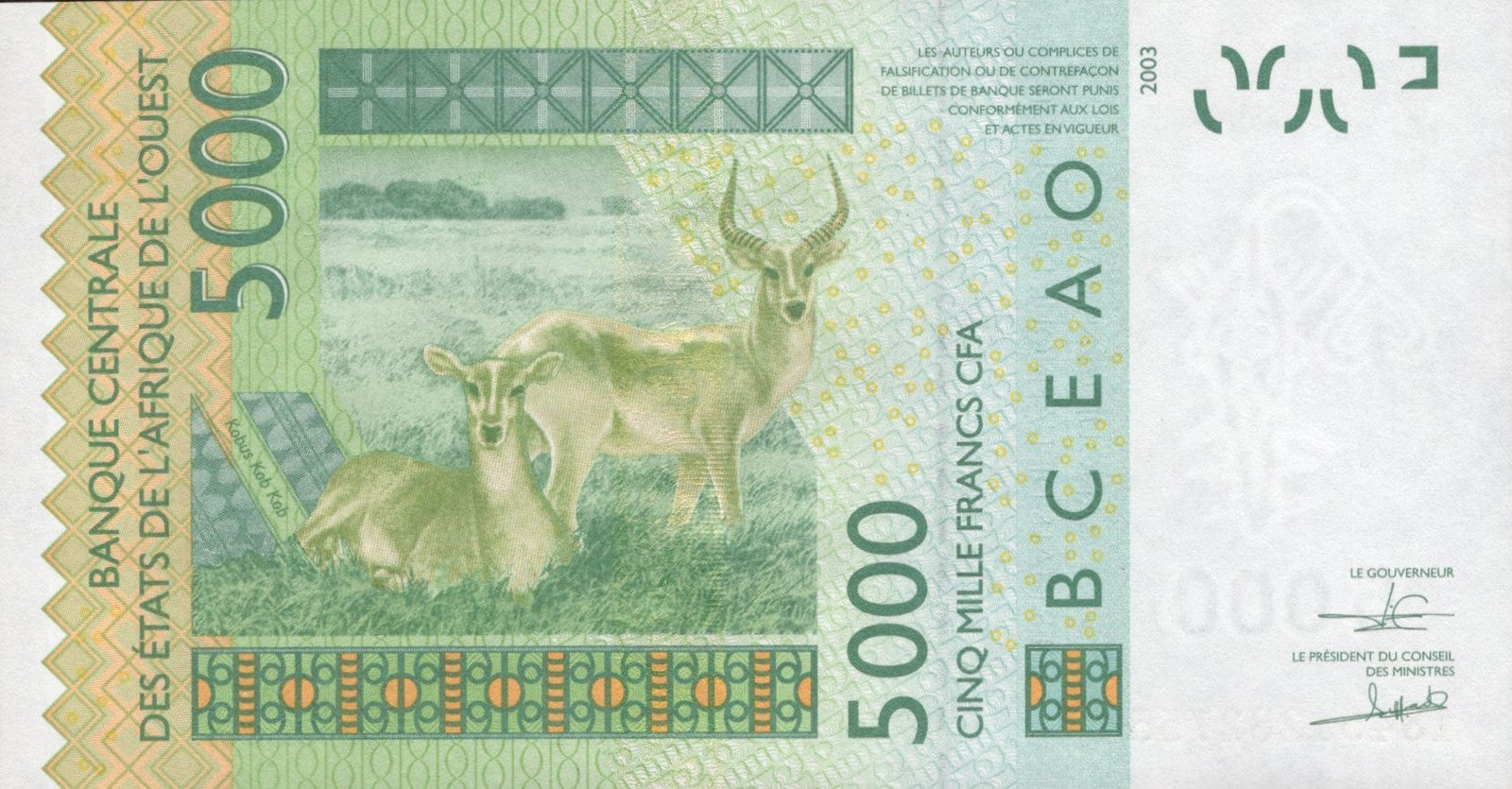 West African States 5000 Francs 2018 P 417D UNC